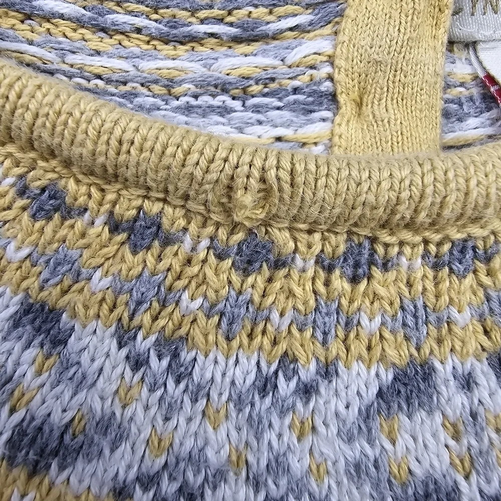 Fair Isle Cable Knit Sweater Dress And Beret Hat Yellow Gray Baby Girl's‎ 6-9 M
